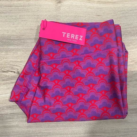 NWT Terez Athletic TLC Leggings Pants Activewear Red Purple Pattern Size 1X - Picture 1 of 7